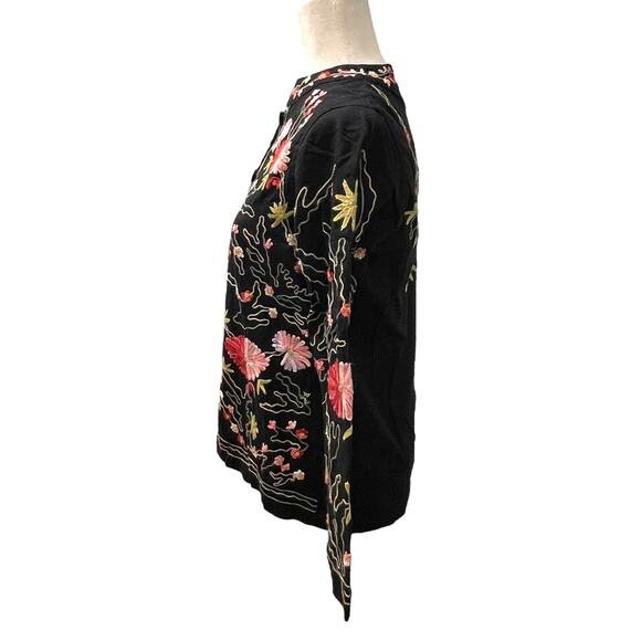 Vintage BFA Classics Cotton Flax Floral Embroidered Jacket Art to Wear SP - Picture 3 of 7
